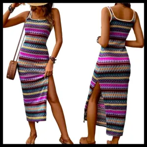 BOUTIQUE Multicolor Geometric Print Sleeveless Midi Dress with Side Slit