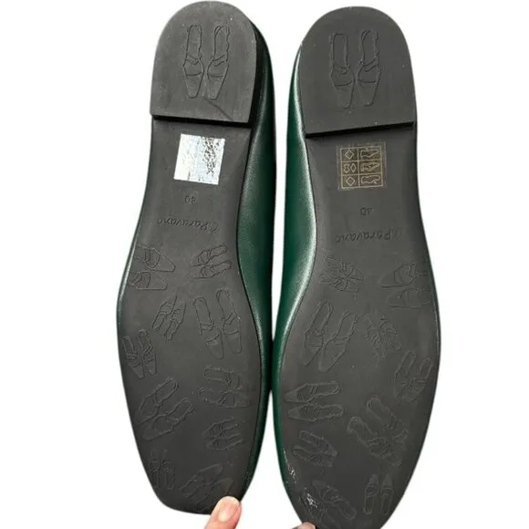 Brand New! C. Paravano Dark Green Leather Flats with Bow Detail, EU 40/ US 9.5