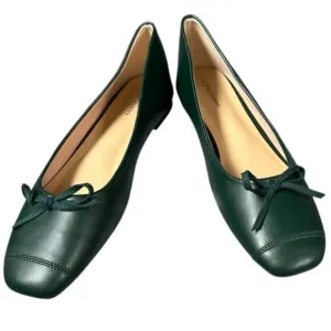 Brand New! C. Paravano Dark Green Leather Flats with Bow Detail, EU 40/ US 9.5