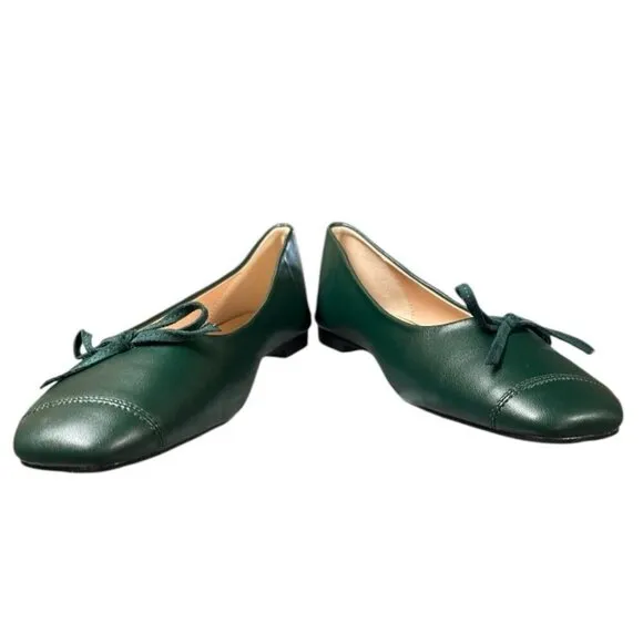 Brand New! C. Paravano Dark Green Leather Flats with Bow Detail, EU 40/ US 9.5