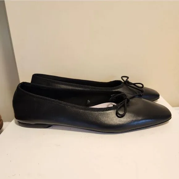Brand New Zara Black Vegan Square Toe Leather Ballet Flats sz.7.5 US/38 EU