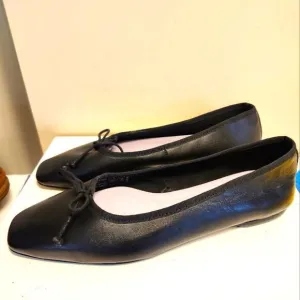 Brand New Zara Black Vegan Square Toe Leather Ballet Flats sz.7.5 US/38 EU