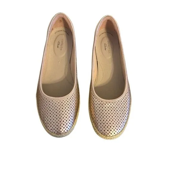 Brand New Clarks Danelly Adira Rose Gold Leather Espadrilles Slip On Size 10