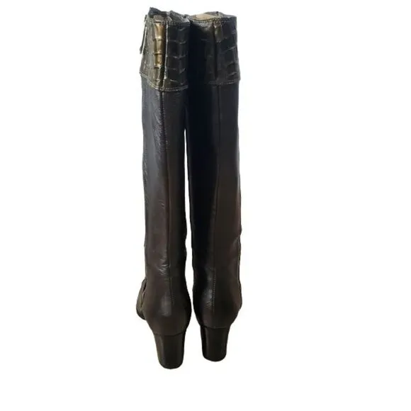 BRIGHTON TORCH PEWTER LEATHER CROC PATENT EMBOSSED TRIM ZIP BOOTS new 7.5