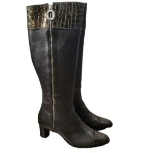 BRIGHTON TORCH PEWTER LEATHER CROC PATENT EMBOSSED TRIM ZIP BOOTS new 7.5