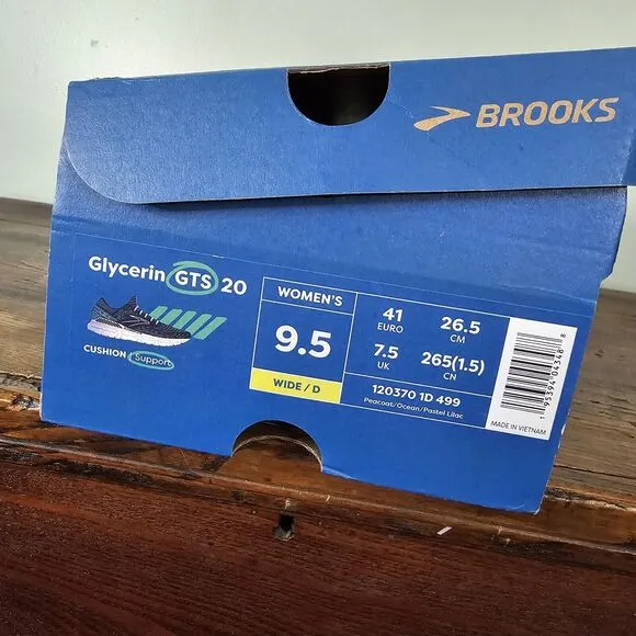 Brooks Glycerin GTS 20 Peacoat/ Ocean/ Pastel Lilac Womens 9.5 Wide