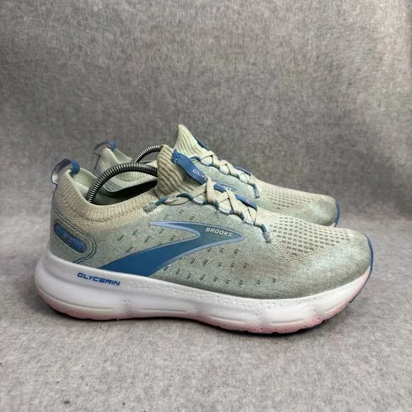 Brooks Shoes Womens 10 Glycerin 20 Stealthfit Blue Running Sneakers 1203721B409