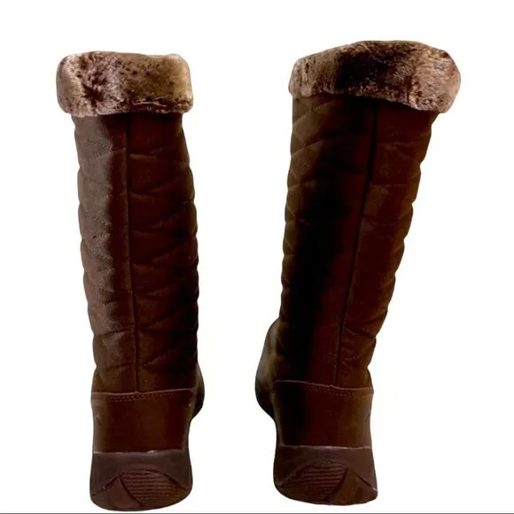 Brown Quilted Tall Lace Up Fur Trim Snow Winter Boots by Pacific Mountain NEW