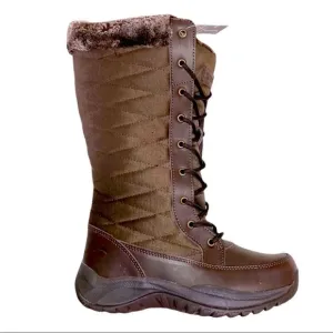 Brown Quilted Tall Lace Up Fur Trim Snow Winter Boots by Pacific Mountain NEW