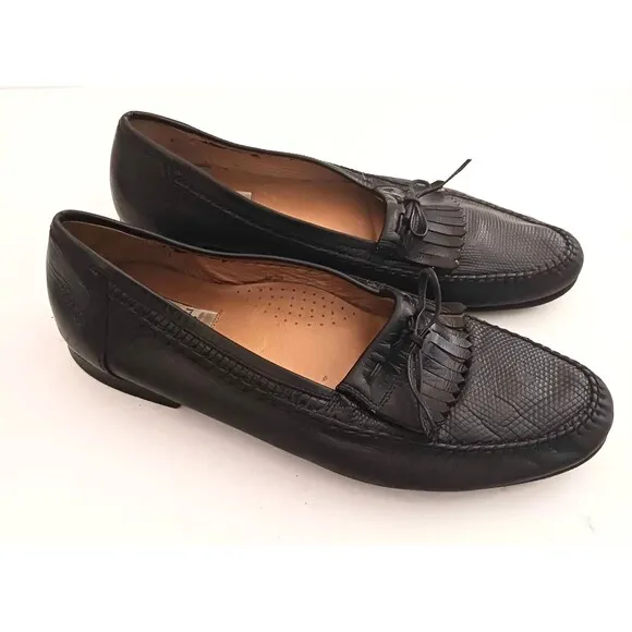 Bruno Magli Blk Leather Lizard Vamp Kiltie Loafer Made in Italy Sz 9.5