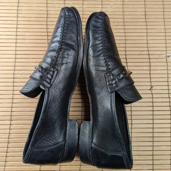 Bruno Magli Mens Horsebit Loafers Shoes Black Leather Silver Bit Size 10.5M.   2
