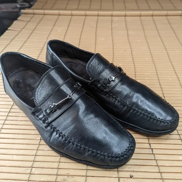 Bruno Magli Mens Horsebit Loafers Shoes Black Leather Silver Bit Size 10.5M.   2