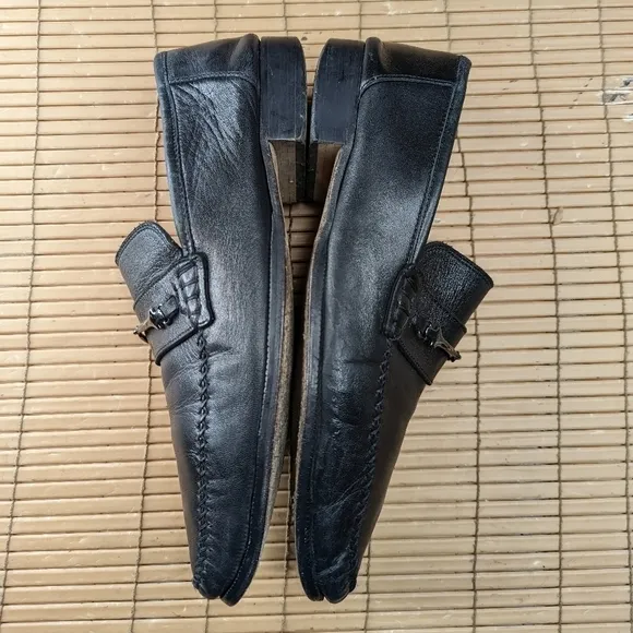 Bruno Magli Mens Horsebit Loafers Shoes Black Leather Silver Bit Size 10.5M.   2