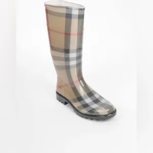 Burberry Nova Tan and Black Plaid Rain Boots size 36 or 6