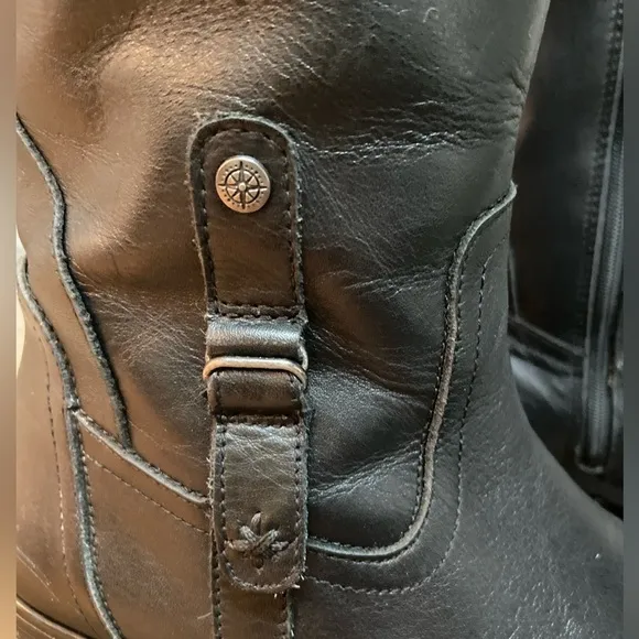 Bussola~Black Leather Riding Boots~Expandable Elastic @ Calf~Size 38-EUR/7.5-US