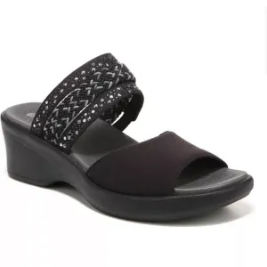 BZEES PREMIUM Fireworks Woven  Black Washable Slide Comfort Sandals NWOB