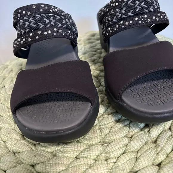BZEES PREMIUM Fireworks Woven  Black Washable Slide Comfort Sandals NWOB