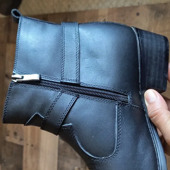 Calto Height Increasing 3.3&quot; Elevator Black Leather Harness Western Zip Up Boots
