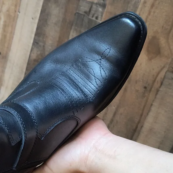 Calto Height Increasing 3.3&quot; Elevator Black Leather Harness Western Zip Up Boots