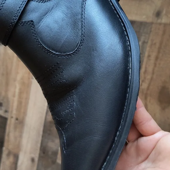Calto Height Increasing 3.3&quot; Elevator Black Leather Harness Western Zip Up Boots