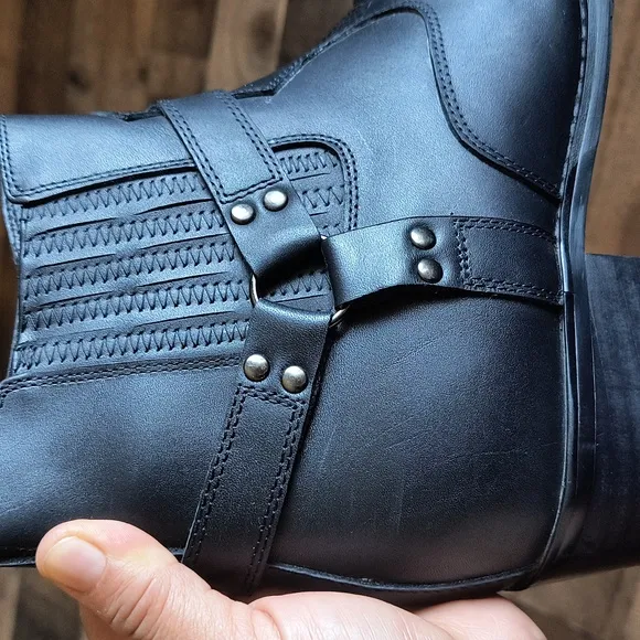 Calto Height Increasing 3.3&quot; Elevator Black Leather Harness Western Zip Up Boots