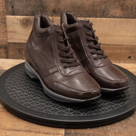 CALTO INVISIBLE HEIGHT MENS BOOTS BROWN ANKLE LACE UP HIDDEN HEEL SIZE 11.5