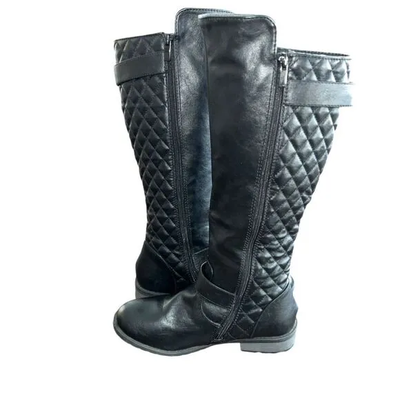 Cambridge Select Women's Riding Boots Black Block Heels Mid Calf Buckle Zip 7.5