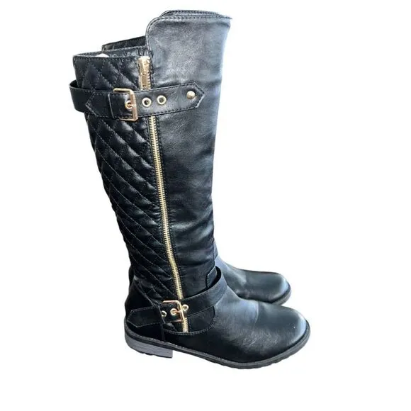 Cambridge Select Women's Riding Boots Black Block Heels Mid Calf Buckle Zip 7.5