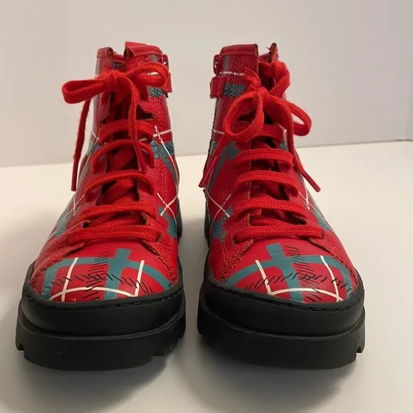 Camper | Kids' Brutus plaid leather lace-up boots (with side zip)
