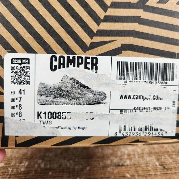 Camper Twins EU 41, Men 8 Wmn 10 Black Leather Classic Low Top Comfort‎ Sneakers