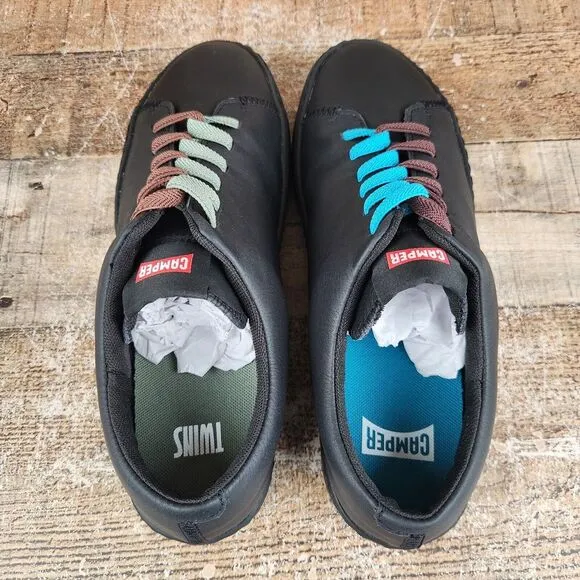 Camper Twins EU 41, Men 8 Wmn 10 Black Leather Classic Low Top Comfort‎ Sneakers