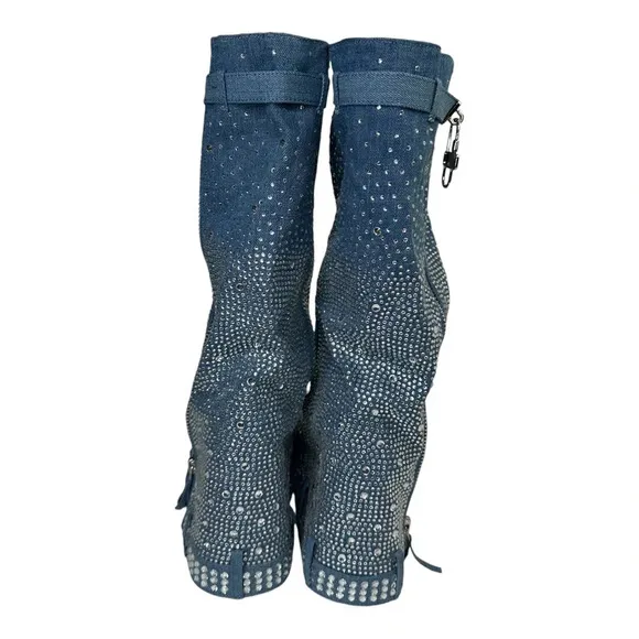Cape Robbin Kastel Denim Rhinestone Rainbow Platform Boots. Sz: 6