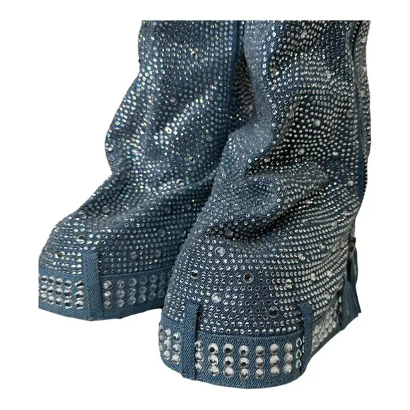 Cape Robbin Kastel Denim Rhinestone Rainbow Platform Boots. Sz: 6