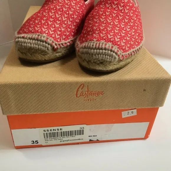 Castaner Red &amp; White Pattern 'Kim' Flat Espadrilles Size 5/EU 35 Made in Spain