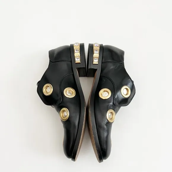 Cavallini Black Leather Studded Loafers 38.5