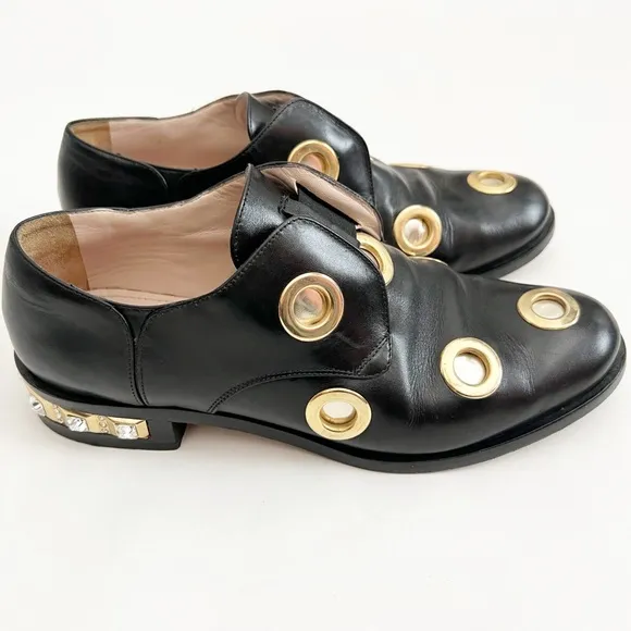 Cavallini Black Leather Studded Loafers 38.5