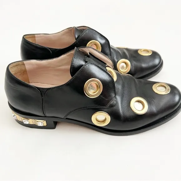 Cavallini Black Leather Studded Loafers 38.5