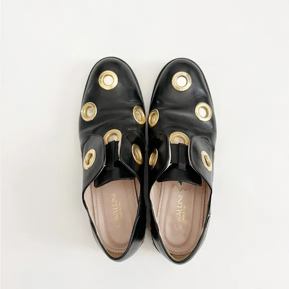 Cavallini Black Leather Studded Loafers 38.5