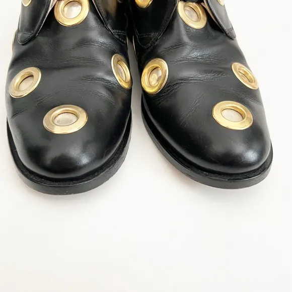 Cavallini Black Leather Studded Loafers 38.5