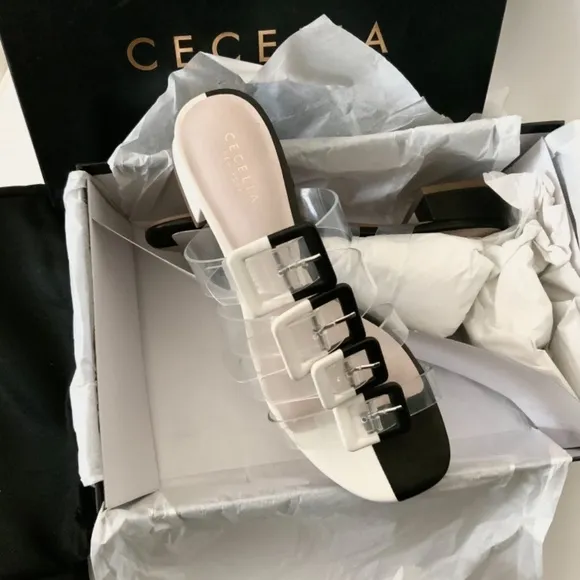 CECELIA Lincoln Strappy Clear Slide Sandals Mules