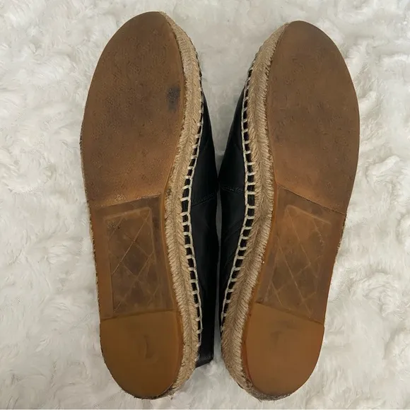 Chanel Black Lambskin Espadrilles Flats Slip on CC Logo