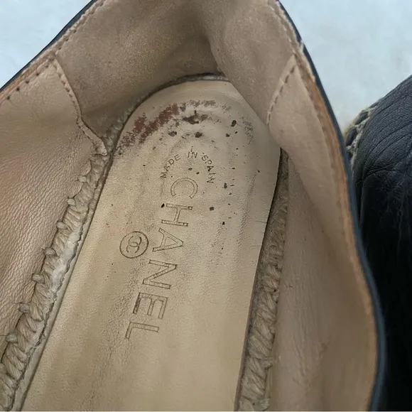 Chanel Black Lambskin Espadrilles Flats Slip on CC Logo