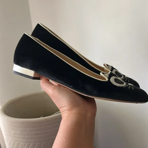 Charlotte Olympia Grunge Kitty Velvet Flats. Size 39/ 9