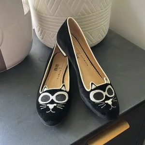 Charlotte Olympia Grunge Kitty Velvet Flats. Size 39/ 9