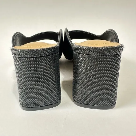 Chicos Violet Block heel in black leather modern slip on heels sandals NWOB
