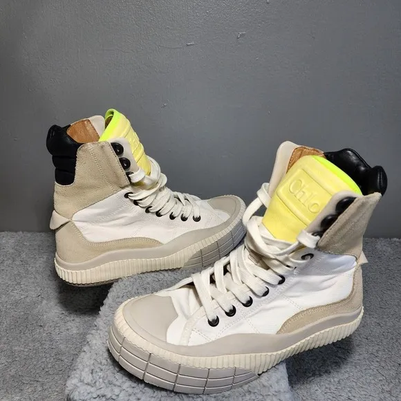 Chloe Clint High Top Sneakers Leather Soft‎ White Size 36 Designer Size 6