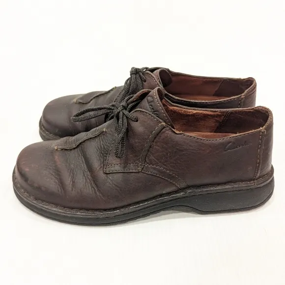 CLARKS mens brown leather oxford loafers casual dress shoes