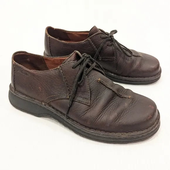 CLARKS mens brown leather oxford loafers casual dress shoes