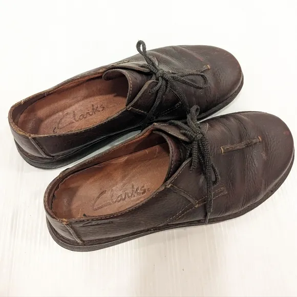 CLARKS mens brown leather oxford loafers casual dress shoes