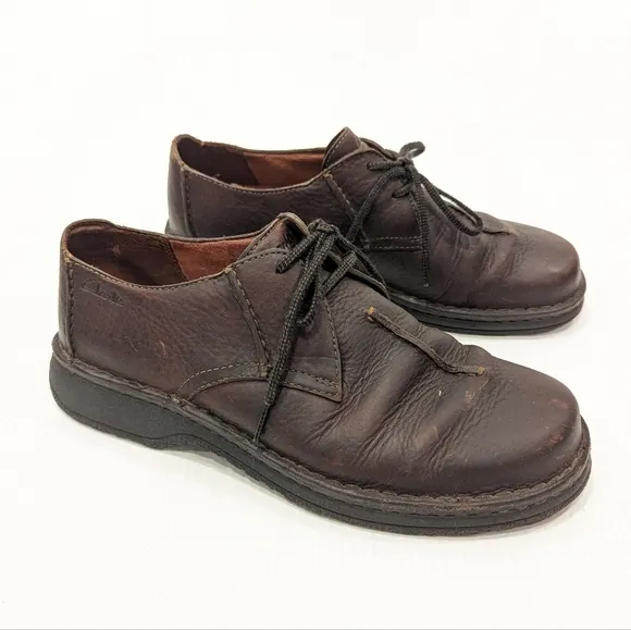 CLARKS mens brown leather oxford loafers casual dress shoes